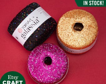 YarnArt Galassia：スパンコール付きポリエステル糸、キラキラ輝くメタリックかぎ針編みレース糸、光沢のあるアクセサリーロープ