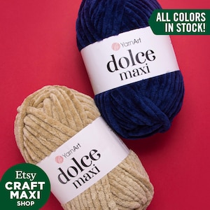 YARNART DOLCE MAXI - Velvet Knitting Yarn, Super Bulky, Velvet Yarn, Soft Yarn, Blanket Yarn, Plush Yarn, MicroPolyester, 7.04 Oz, 76.55 Yds