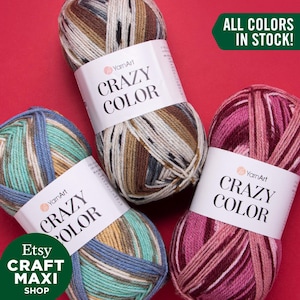 YARNART CRAZY COLOR - Mehrfarbiges Strickgarn, 25% Wolle, Wollgarn, Acrylgarn, Sport Garn, Wintergarn, Pullovergarn, 100 Gramm, 285 Meter