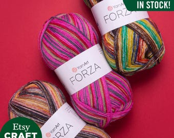 YarnArt Forza: セルフパターン マルチカラー ソックスヤーン 極細糸 編み物 かぎ針編み 冬物 ウール75%
