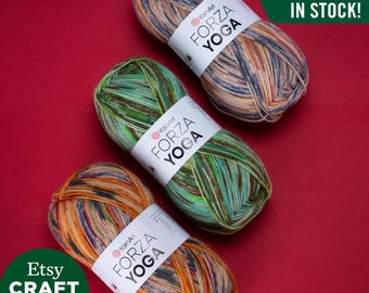 YarnArt Forza Yoga：セルフパターンマルチカラーソックス用糸、極細編み物・かぎ針編み・冬物衣料用、ウール75%