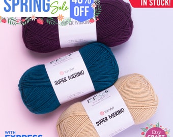 YARNART SUPER MERINO - Knitting Yarn, 25% Wool Yarn, Acrylic Yarn, Dk Yarn, Cardigan Yarn, Sweater Yarn, Winter Yarn, 3.52 Oz, 306.21 Yds