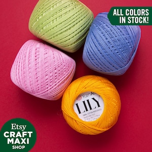 YARNART LILY - Mercerized Lace Yarn, 100% Mercerized Cotton, Fingering Yarn, Summer Yarn, Accessory Thread, Lace Thread, 1.76 Oz, 246.06 Yds