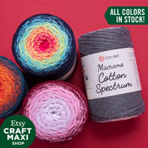 Yarnart MACRAME COTTON SPECTRUM - Macrame Cord, 80% Cotton Macrame Rope, Multicolor Macrame, Colorful Macrame, 8.80 Oz, 246.06 Yds