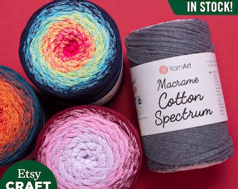 YarnArt Macrame Cotton Spectrum: Cuerda para accesorios con degradado, decoración del hogar, manualidades, tejido de cordón, hilo para crochet