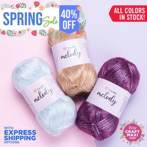 YARNART MELODY - Shiny Knitting Yarn, Sparkle Yarn, Metallic Yarn, Glittery Yarn, Wool Yarn, Acrylic Yarn, Fantasy Yarn, 3.52 Oz, 251.53 Yds