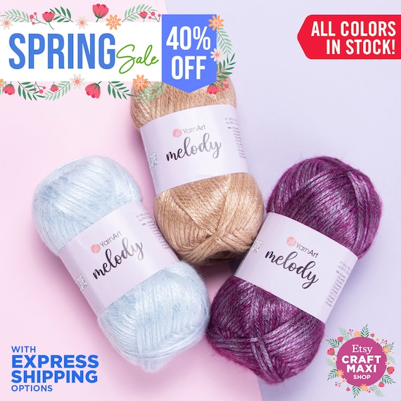 YARNART MELODY Shiny Knitting Yarn, Sparkle Yarn, Metallic Yarn, Glittery  Yarn, Wool Yarn, Acrylic Yarn, Fantasy Yarn, 3.52 Oz, 251.53 Yds 