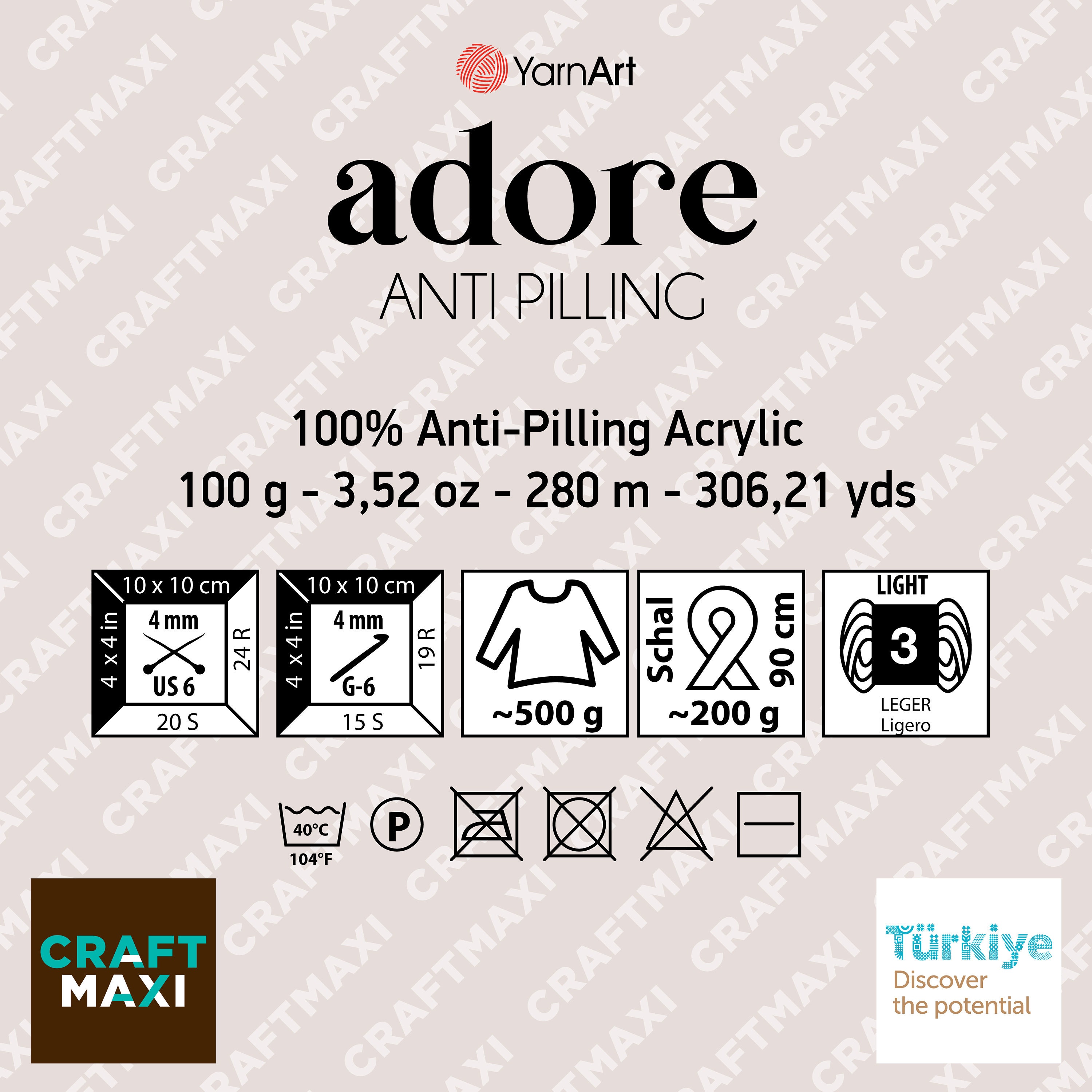 YarnArt Adore Anti-Pilling Yarn, Lilac - 337