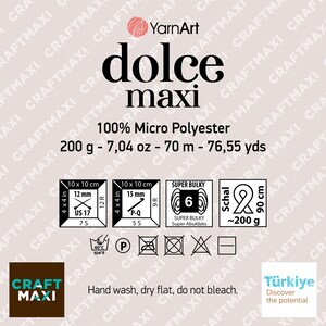 YARNART DOLCE MAXI Velvet Knitting Yarn, Super Bulky, Velvet Yarn, Soft Yarn, Blanket Yarn, Plush Yarn, MicroPolyester, 7.04 Oz, 76.55 Yds image 4