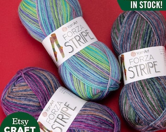 YarnArt Forza Stripe: SelbstPatterned MultiColor Socken Garn SuperFein Stricken Häkeln Wintermode 75% Wolle