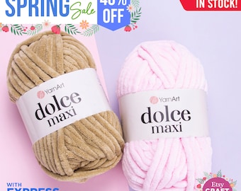 YARNART DOLCE MAXI - Velvet Knitting Yarn, Super Bulky, Velvet Yarn, Soft Yarn, Blanket Yarn, Plush Yarn, MicroPolyester, 7.04 Oz, 76.55 Yds