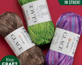 YarnArt Glace: 光沢のあるキラキラしたファンタジーヤーン シェードカラー 編み物 かぎ針編み 季節の衣類 52% アクリル