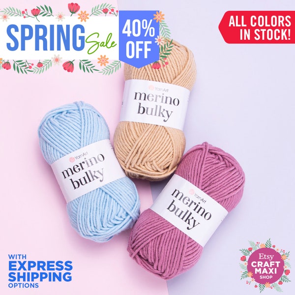 YARNART MERINO BULKY - Knitting Yarn, 25% Wool Yarn, Acrylic Yarn, Chunky Yarn, Bulky Yarn, Cardigan Yarn, Sweater Yarn, 3.52 Oz, 109 Yds