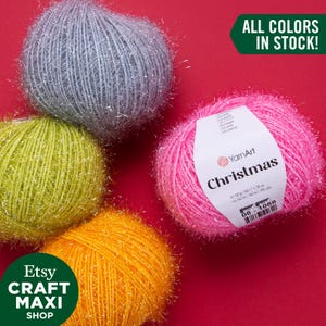 YARNART CHRISTMAS - Fantasy Sparkly Knitting Yarn, Metallic Yarn, Sparkle Yarn, Shiny Yarn, Eyelash Yarn, 100% Polyamide, 1.76 Oz, 155 Yds