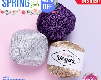 YARNART VEGAS - Glittery Knitting Yarn, Crocheting, Lace Yarn, Summer Yarn, Shiny Yarn, Sparkly Yarn, Metallic Yarn, 1.76 Oz, 164.04 Yds