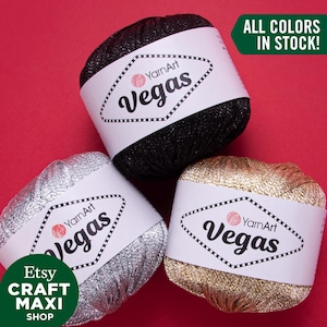 YARNART VEGAS - Glittery Knitting Yarn, Crocheting, Lace Yarn, Summer Yarn, Shiny Yarn, Sparkly Yarn, Metallic Yarn, 1.76 Oz, 164.04 Yds