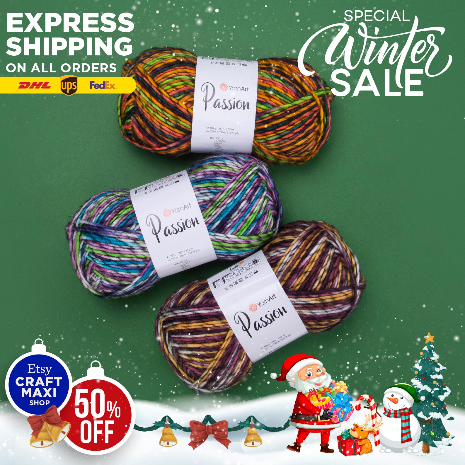 Wool & Acrylic Blend for Easy Knitting, Crocheting Vibrant Multicolored Yarn  With Soft Transitions by Yarnart Ambiance 