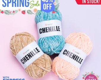 YARNART CHENILLE - Velvet Knitting Yarn, Baby Yarn, Amigurumi Yarn, Soft Bulky Yarn, Blanket Yarn, 100% MicroPolyester, 3.52 Oz, 98.42 Yds