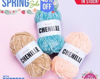 YARNART CHENILLE - Laine à tricoter velours, laine pour bébé, laine amigurumi, laine douce et volumineuse, laine pour couverture, 100 % micropolyester, 3,52 oz, 98,42 yds