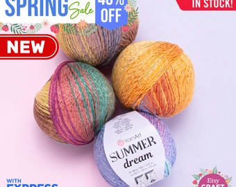 YARNART SUMMER DREAM - Sparkly Multicolor Knitting Yarn, Glittery Crochet Yarn, Shawl Yarn, Summer Yarn, 70% Cotton, 3.52 Oz, 370 Yds