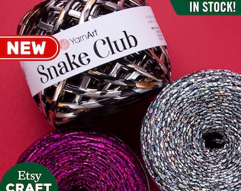 YarnArt Snake Club: 限定レザー風の光沢のある糸を使ったバッグアクセサリー、コードクラフト、織り、かぎ針編み