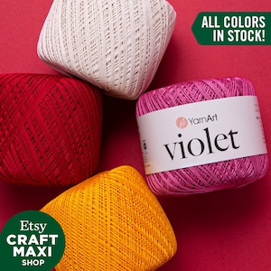 YARNART VIOLET - Mercerized Lace Yarn, 100% Mercerized Cotton, Fingering Yarn, Summer Yarn, Accessory Thread, 1.76 Oz, 308.40 Yds