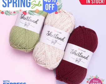 YARNART SHETLAND - Knitting Yarn, 30% Wool Yarn, Acrylic Yarn, DK Yarn, Cardigan Yarn, Sweater Yarn, Winter Yarn, 3.52 Oz, 240 Yds