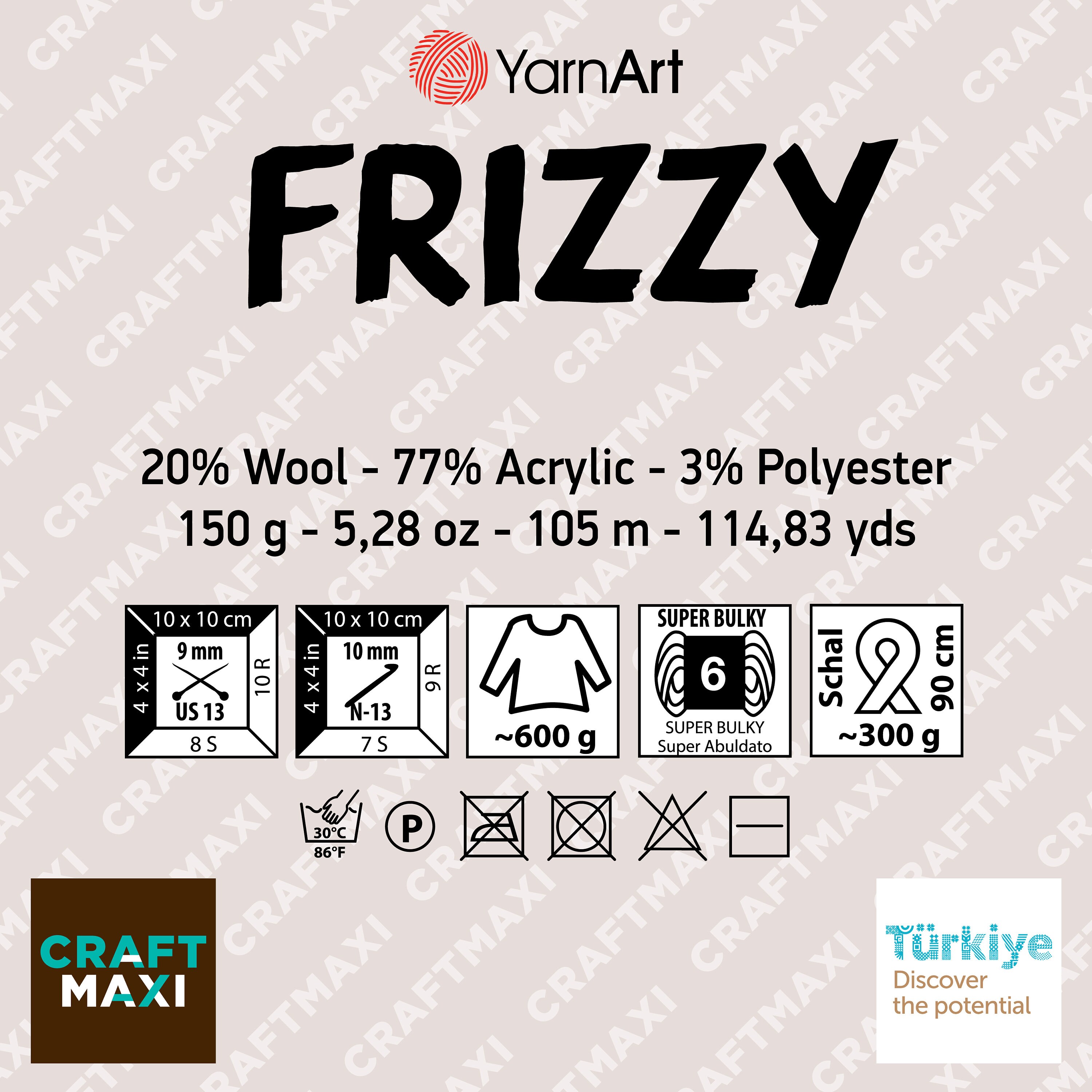 Yarnart Frizzy Fluffy Yarn,super Bulky Yarn,multicolor Knitting Yarn,wool  Yarn, Winter Yarn, Chunky Yarn, Furry Yarn, 5.28 Oz, 114.83 Yds 