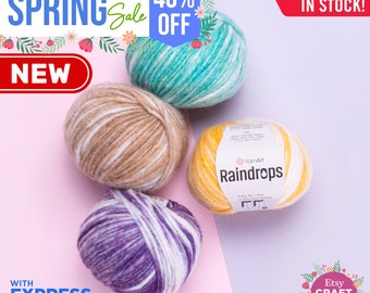 YARNART RAINDROPS - Multicolor Knitting Yarn, Wool Yarn, Acrylic Yarn, Melange Yarn, Sweater Yarn, Winter Yarn, 1.76 Oz, 125.76 Yds