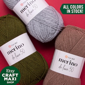 YARNART MERINO De LUXE 50 - Filato per maglieria, Filato di lana, Filato acrilico, Filato per cardigan, Filato per maglione, Filato invernale, 50% lana, 3,52 oz, 306 iarde