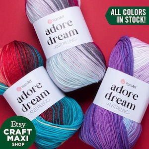 YARNART ADORE DREAM - Filato per maglieria anti-pilling, Filato per bambini, Maglia, Uncinetto, 100% acrilico anti-pilling, Filato morbido, 3,52 Oz, 306,21 Yds
