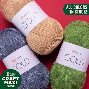 YARNART GOLD - Glittery Knitting Yarn, Metallic Yarn, Acrylic, Shiny Yarn, Sparkle Yarn, Crochet Yarn, Fantasy Yarn, 3.52 Oz, 437.44 Yds