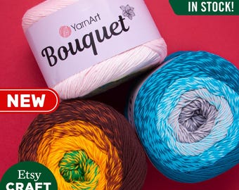 YarnArt Bouquet: 100% Cotton MultiColor Flowers Cake Soft Baby Yarn Knitting Crocheting Summer Garments