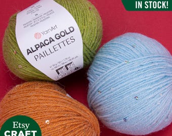 YarnArt アルパカゴールドスパンコール：ウール混紡の光沢のあるスパークリングルレックスヤーン編み物かぎ針編み冬物