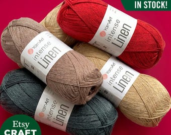 YarnArt インテンスリネン：ビスコース混紡サマーベビーヤーン（編み物・かぎ針編み用、無地）