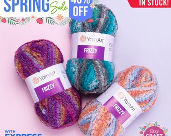 YARNART FRIZZY - Multicolor Knitting Yarn, Wool Yarn, Winter Yarn, Super Bulky, Chunky Yarn, Fluffy Yarn, Furry Yarn, 5.28 Oz, 114.83 Yds