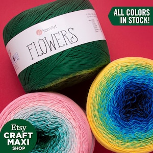 YARNART FLOWERS - Filato per maglieria multicolore, filato per dolci, filato estivo, filato per scialle, filato per abiti, filato per fingering, 55% cotone, 8,80 oz, 1093,60 iarde