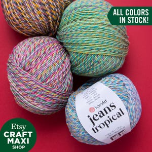 YARNART JEANS TROPICAL - Multicolor Knitting Yarn, Baby Yarn, Amigurumi Yarn, Blanket Yarn, Cardigan Yarn, 55% Cotton Yarn, 1.76 Oz, 174 Yds