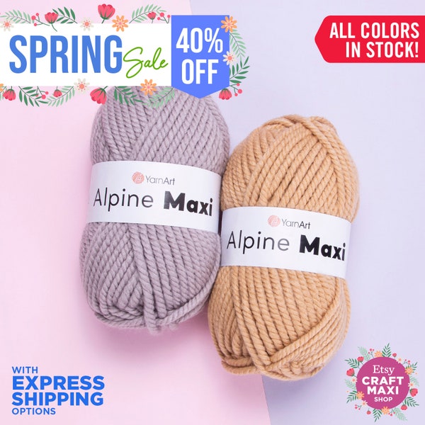 YARNART ALPINE MAXI - Knitting Yarn, 40% Wool, Sweater Yarn, Cardigan Yarn, Super Bulky Yarn, Chunky Yarn, Wool Yarn, 8.80 Oz, 114.83 Yds