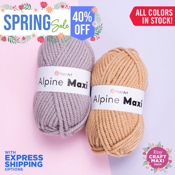 YARNART ALPINE MAXI - Strickgarn, 40% Schurwolle, Pullovergarn, Cardigangarn, Superbatschgarn, Chunkygarn, Schurwolle, 240 ml