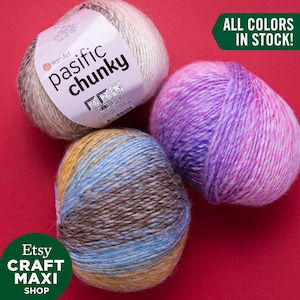 YARNART PACIFIC CHUNKY - Filato per maglieria multicolore, filato 20% lana, filato per maglione, filato pettinato, acrilico, filato sfumato, 3,52 oz, 218,72 iarde