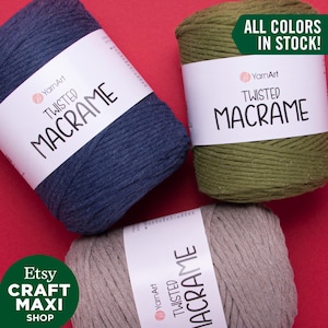 YARNART TWISTED MACRAME - 60% Cotton Macrame Cord, Cotton Macrame Rope, Macrame Bag, Macrame Rug, Combed Macrame, 17.60 Oz, 229.96 Yds