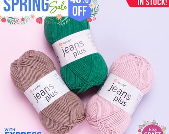 YARNART JEANS PLUS - Fil à tricoter, fil pour bébé, fil amigurumi, anti-boulochage, fil pour couverture, fil acrylique, fil 55 % coton, 3,52 oz, 174,98 m