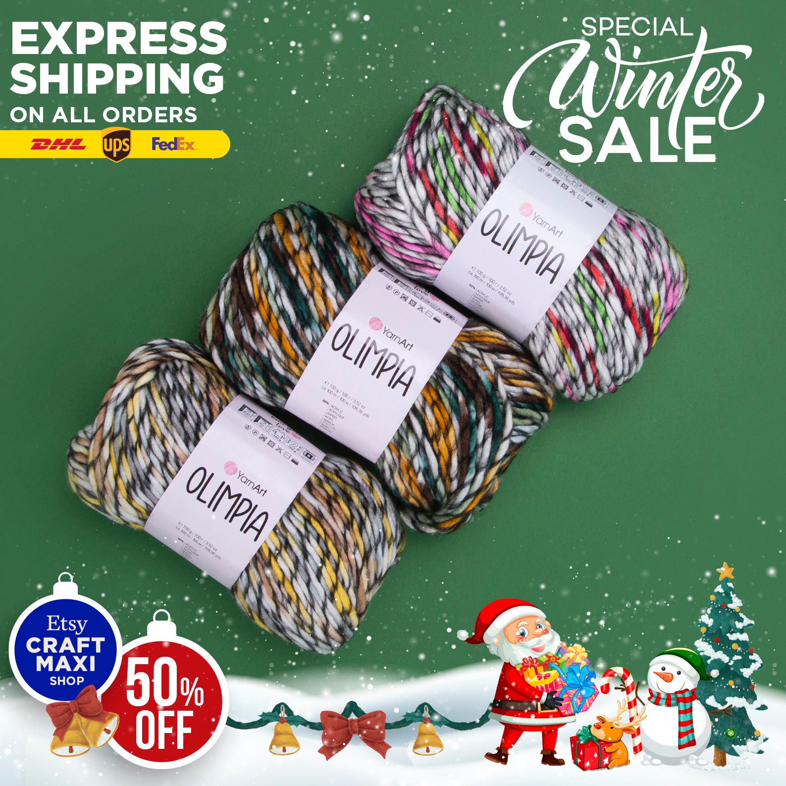 Yarnart Olimpia Yarn, Super Bulky Wool Yarn, Multicolor Yarn, 80