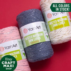 TWISTED MACRAME 3 MM LUREX: macramé glitterkoord, 78% katoen macramé touw, metallic macramé, gekamd macramé, 8,80 oz, 207,78 yd