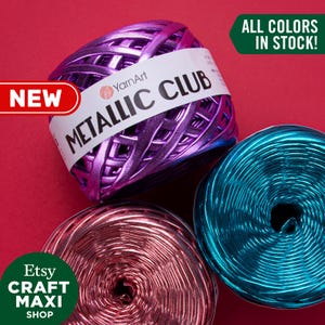 YARNART METALLIC CLUB - Hilo metálico para camisetas, hilo con efecto cuero, hilo para bolsos, hilo para carteras, hilo brillante, hilo para accesorios, 6.34 oz, 60.15 yardas