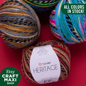 YARNART HERITAGE - Filato per maglieria multicolore, filato di lana, filato acrilico, filato DK, filato per maglione, filato invernale, filato morbido, 1,76 once, 136,70 iarde