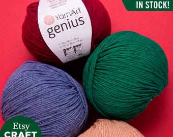 YarnArt GENIUS：柔らかいあみぐるみベビーヤーン編み物かぎ針編み夏物おばあちゃんスクエア綿55％