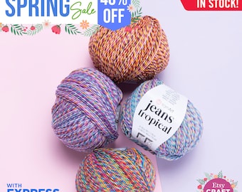 YARNART JEANS TROPICAL - Hilo de Tejer Multicolor, Hilo de Bebé, Hilo Amigurumi, Hilo de Manta, Hilo de Cárdigan, 55% Hilo de Algodón, 1.76 Oz, 174 Yds