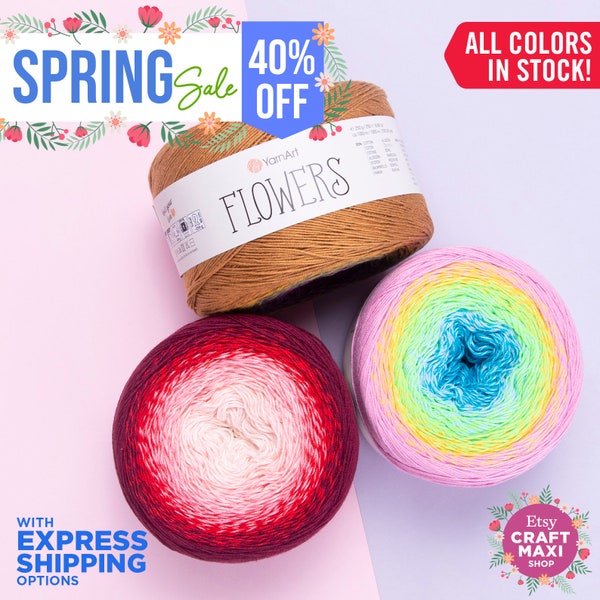 YARNART FLOWERS - Fil à tricoter multicolore, fil à gâteau, fil d'été, fil de châle, fil de robe, fil à doigter, 55% coton, 8,80 oz, 1093,60 yds